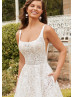 Square Neck Ivory Sequined Allover Lace Dreamy Wedding Dress